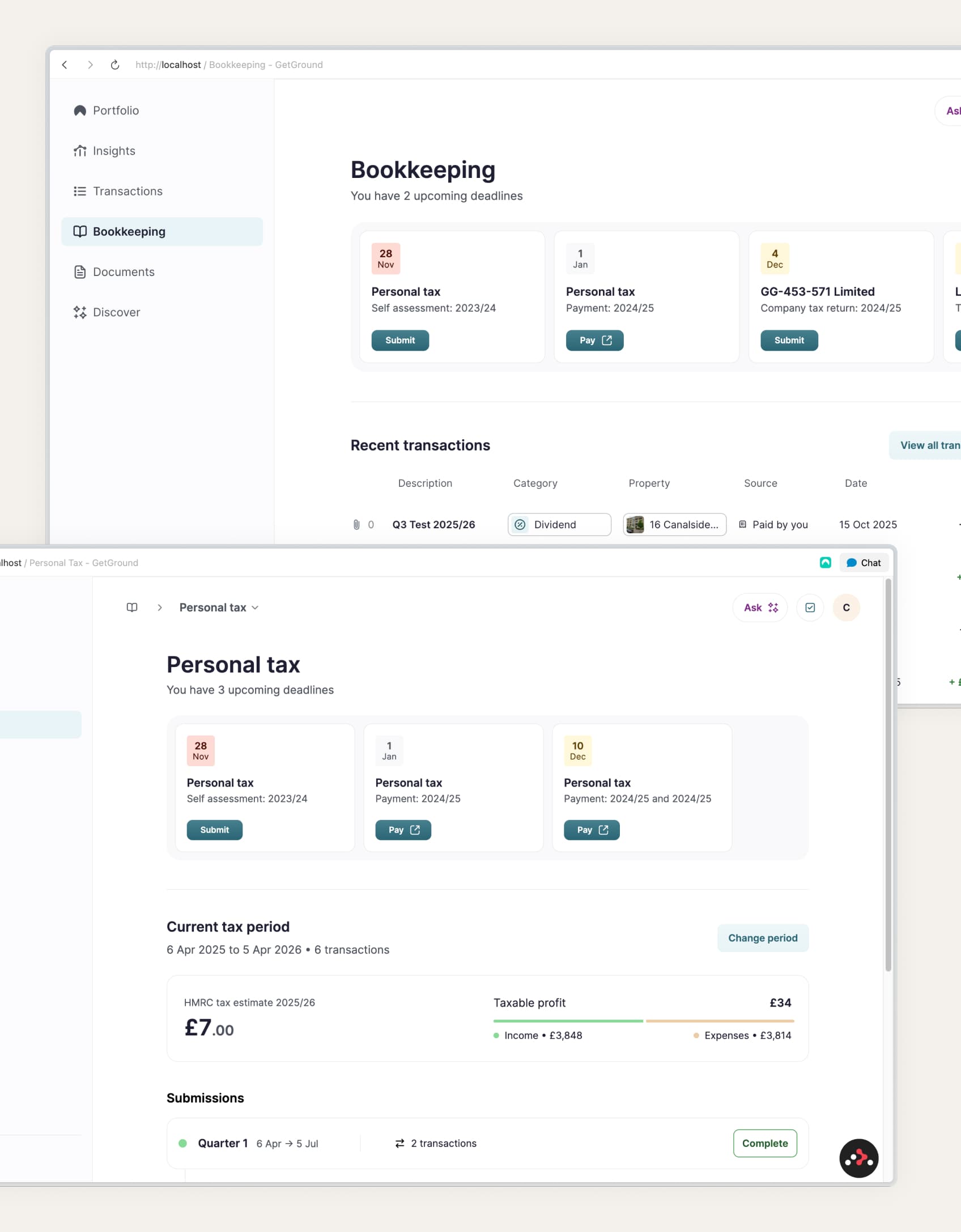 Bookkeeping UI built directly in the codebase