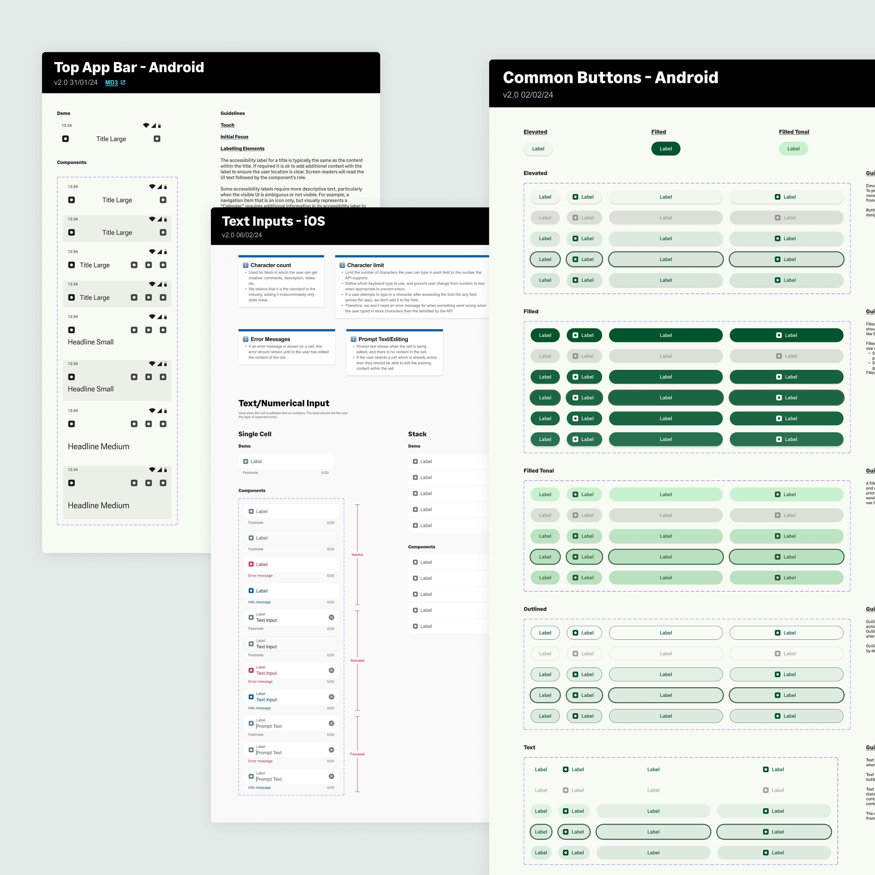Design system components showing native and bespoke implementations