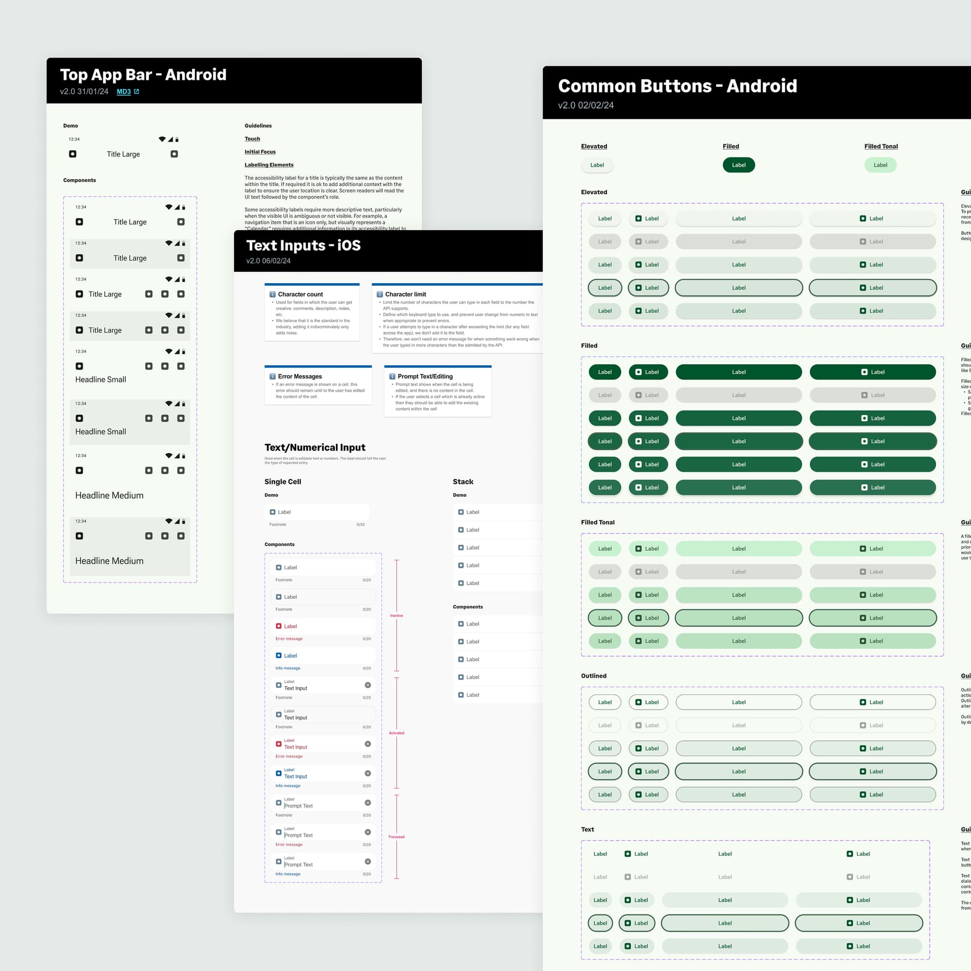 Design system components showing native and bespoke implementations
