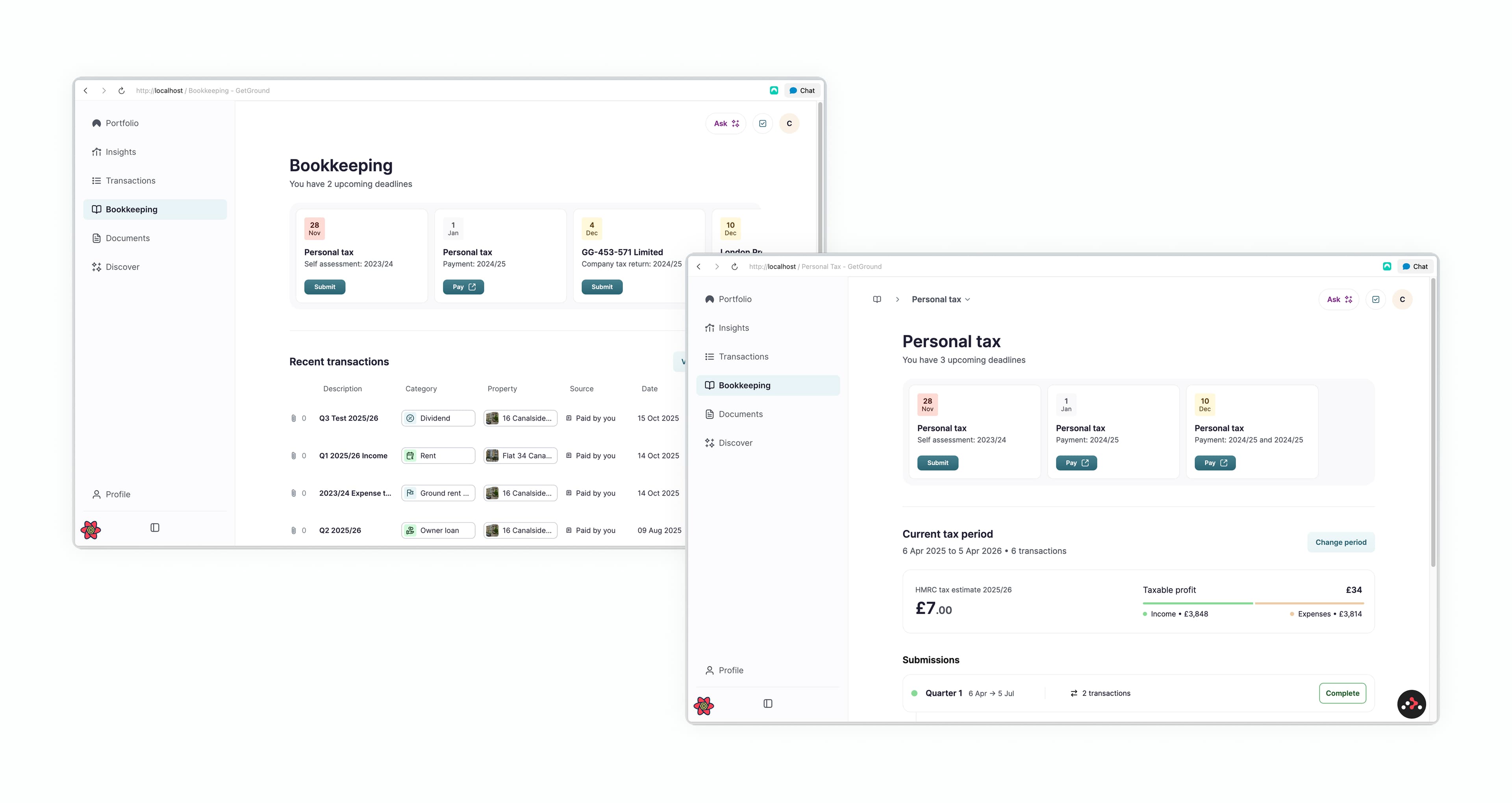 Bookkeeping UI built directly in the codebase