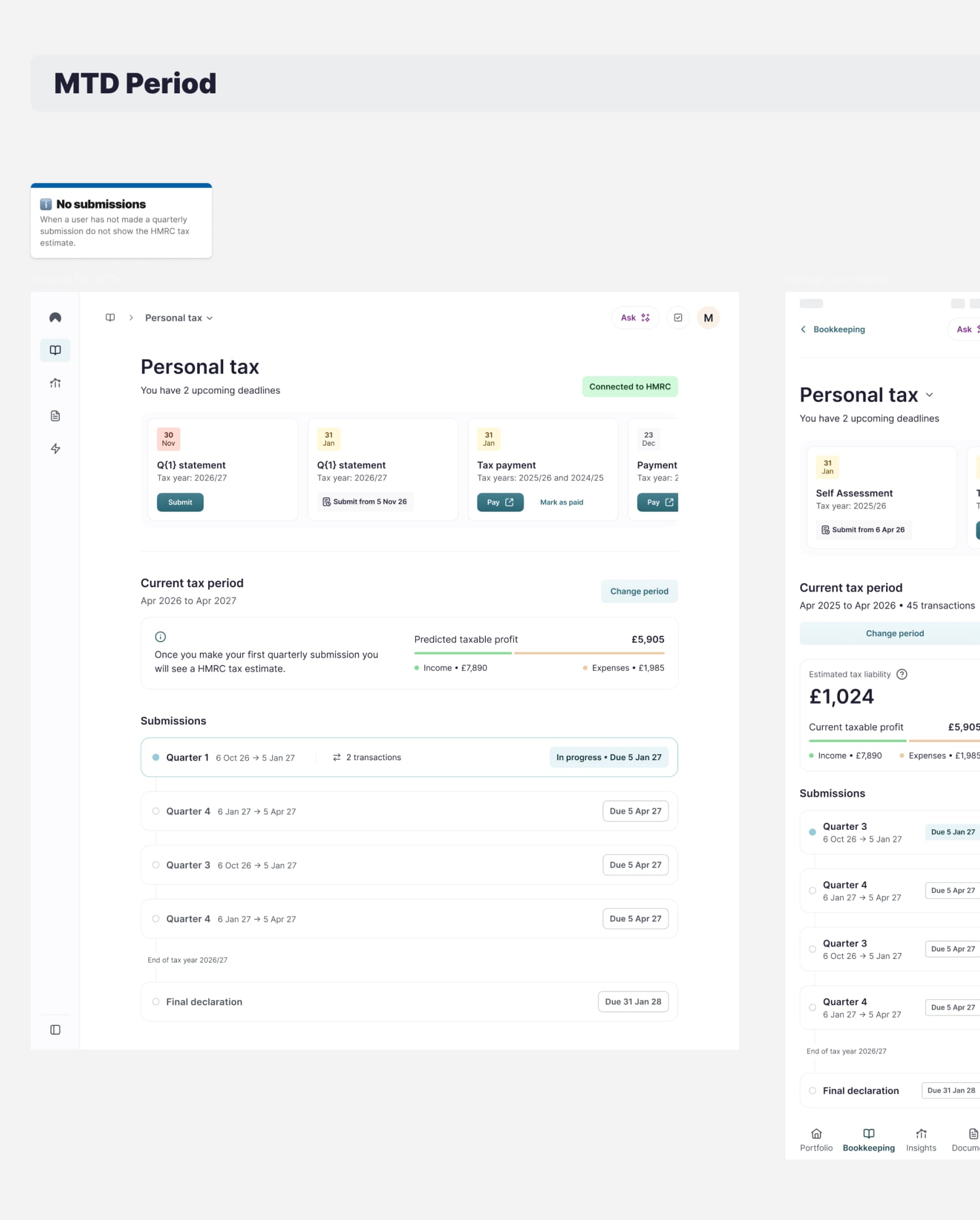 Supplementary Figma designs for bookkeeping