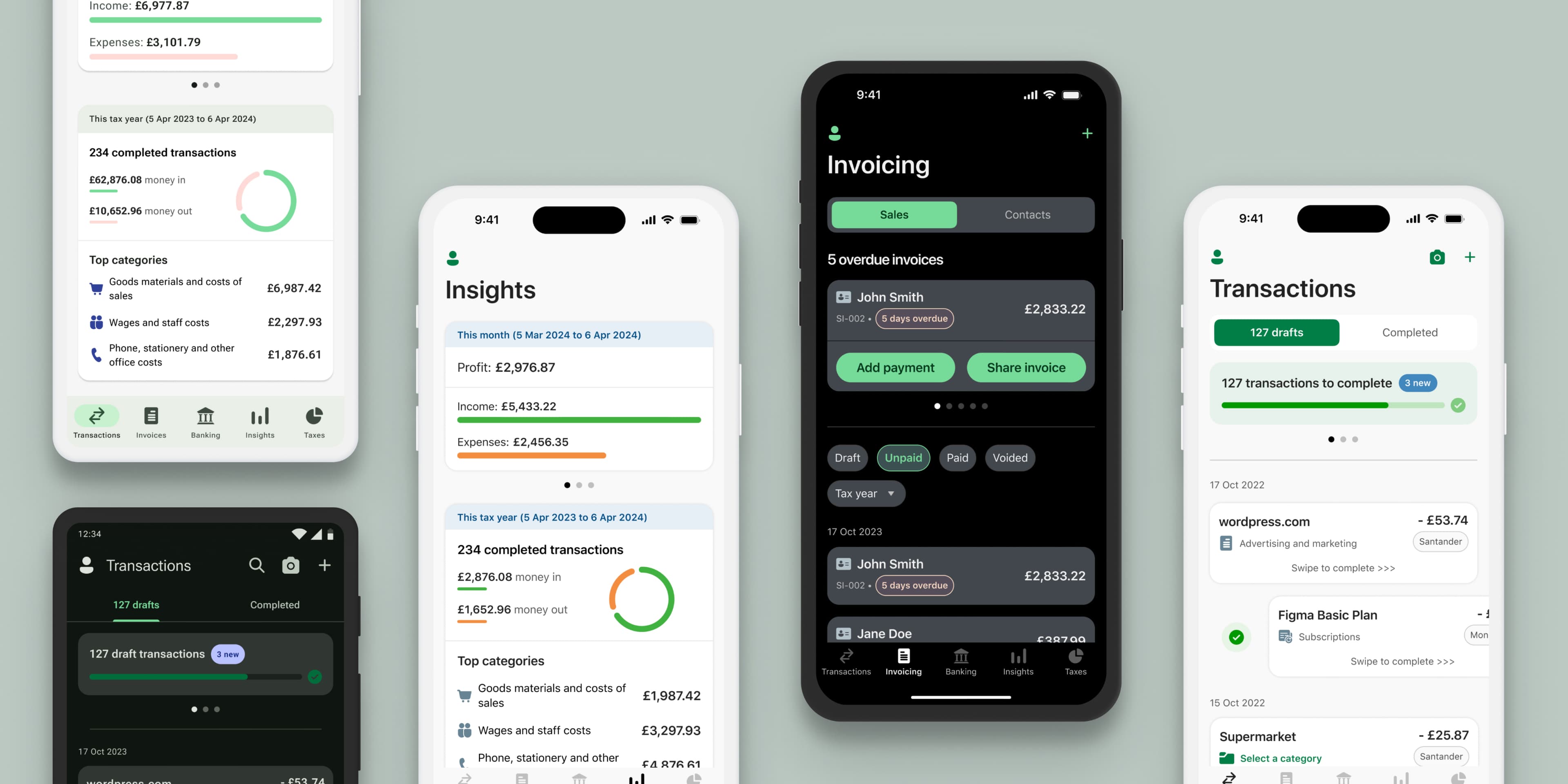 Sage Individual app showing transaction splitting interface