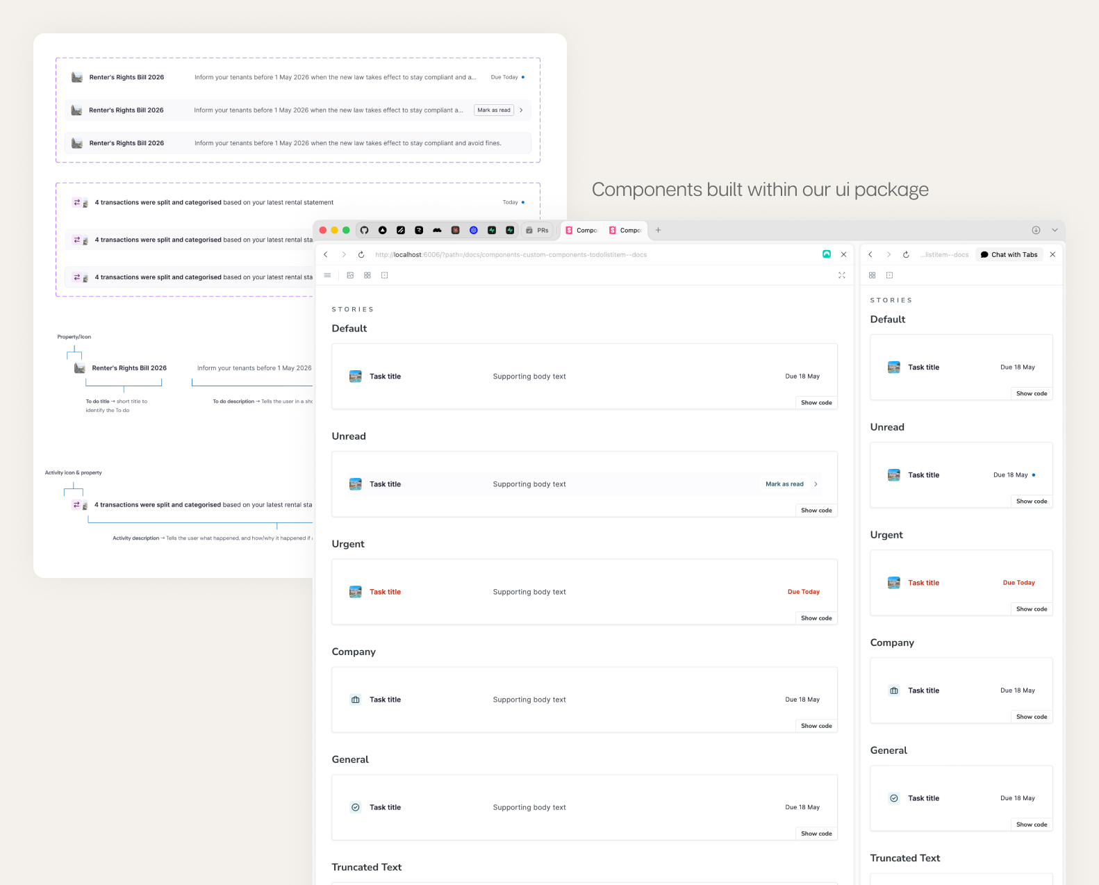 Inbox component anatomy and Storybook documentation